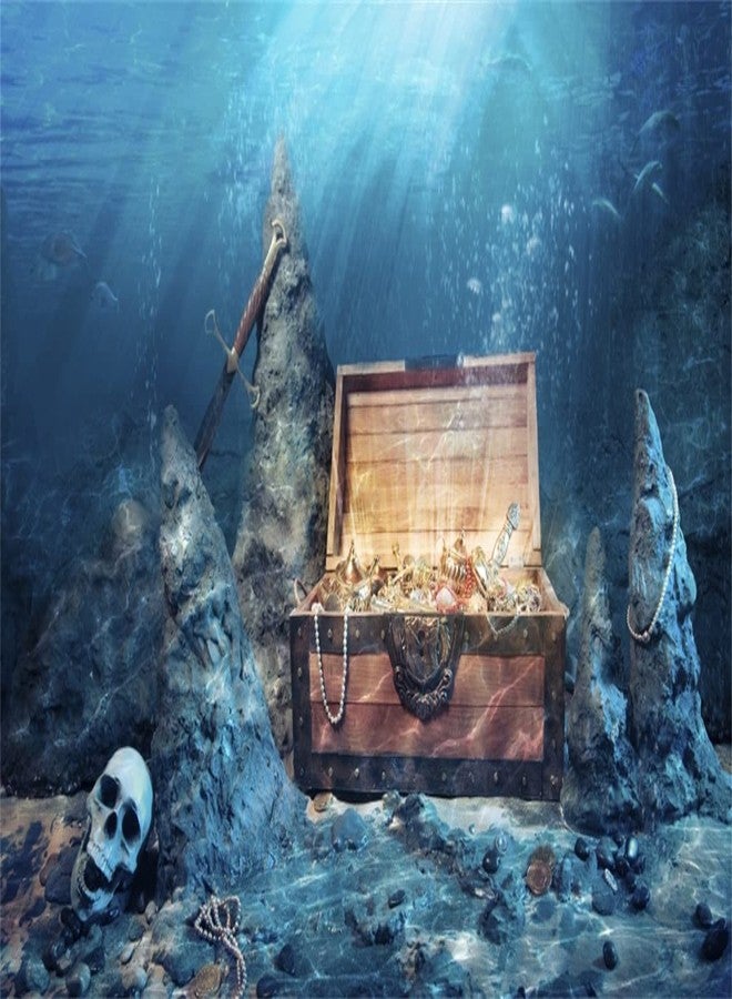 AWERT 48x24 inches Underwater Aquarium Background Opened Treasure Chest with Bright Gold Treasure Box Adventure Water Wealth Pirate Fish Tank Background Vinyl Background - Image 1